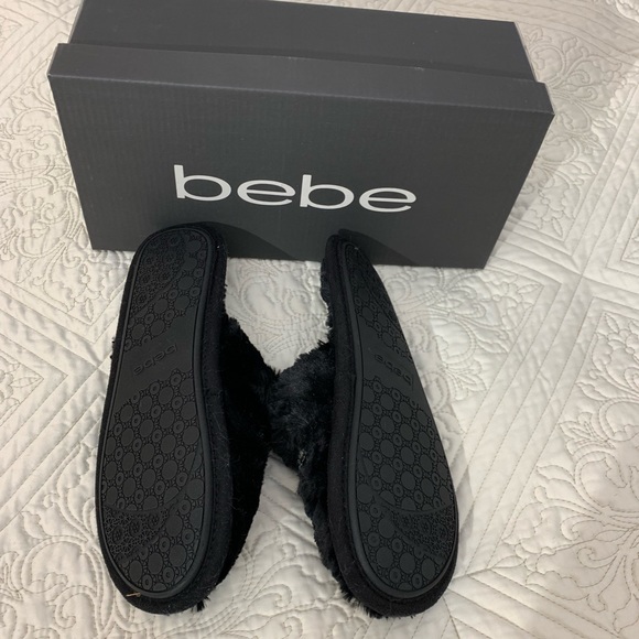 NWB BEBE BLACK FAUX FUR SLIPPERS - Picture 7 of 7